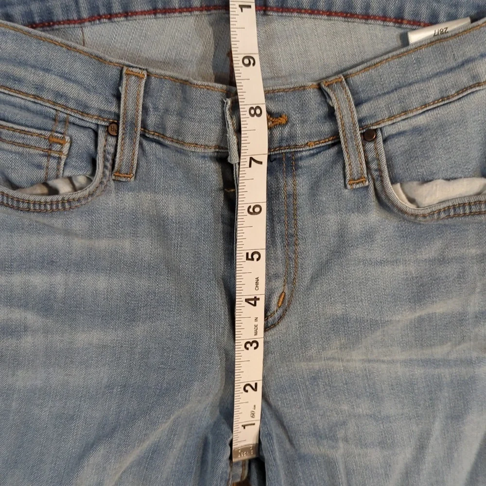 Light wash distressed skinny ankle jeans w/ stretch & raw hem, Angry Rabbit 28" - Picture 3 of 7